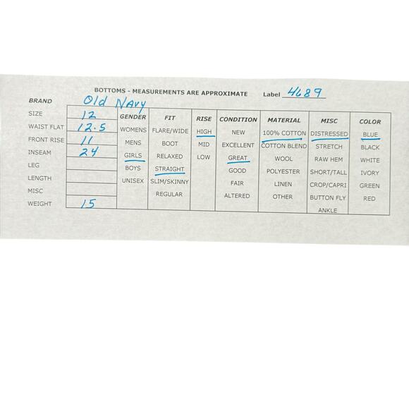 Old Navy Girls High Rise Slouchy Straight Jeans Distressed 100% Cotton Light 12 - Picture 10 of 10